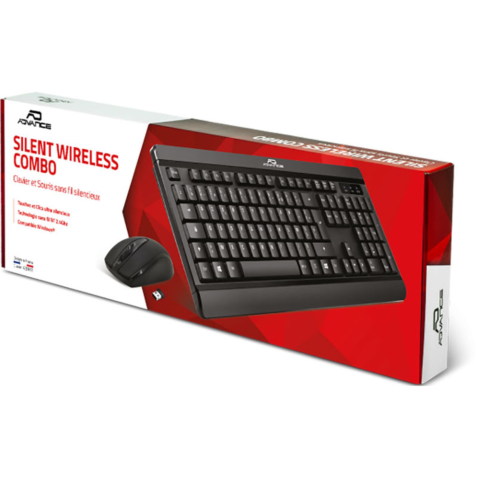 Advance Silent Wireless Combo Ensemble sans fil RF clavier multimédia AZERTY Français + souris - Windows XP/Vista/7/8/8.1/10