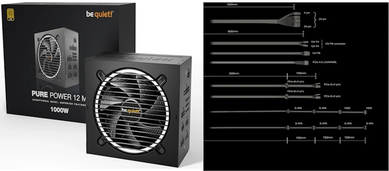 BeQuiet Pure Power 12 M 1000W 80PLUS Gold Alimentation 100% modulaire 1000W ATX12V 3.0 / EPS12V - 80PLUS Gold