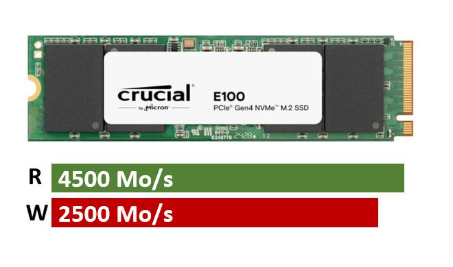 Disque SSD Crucial E100 480Go - M.2 NVMe Type 2280