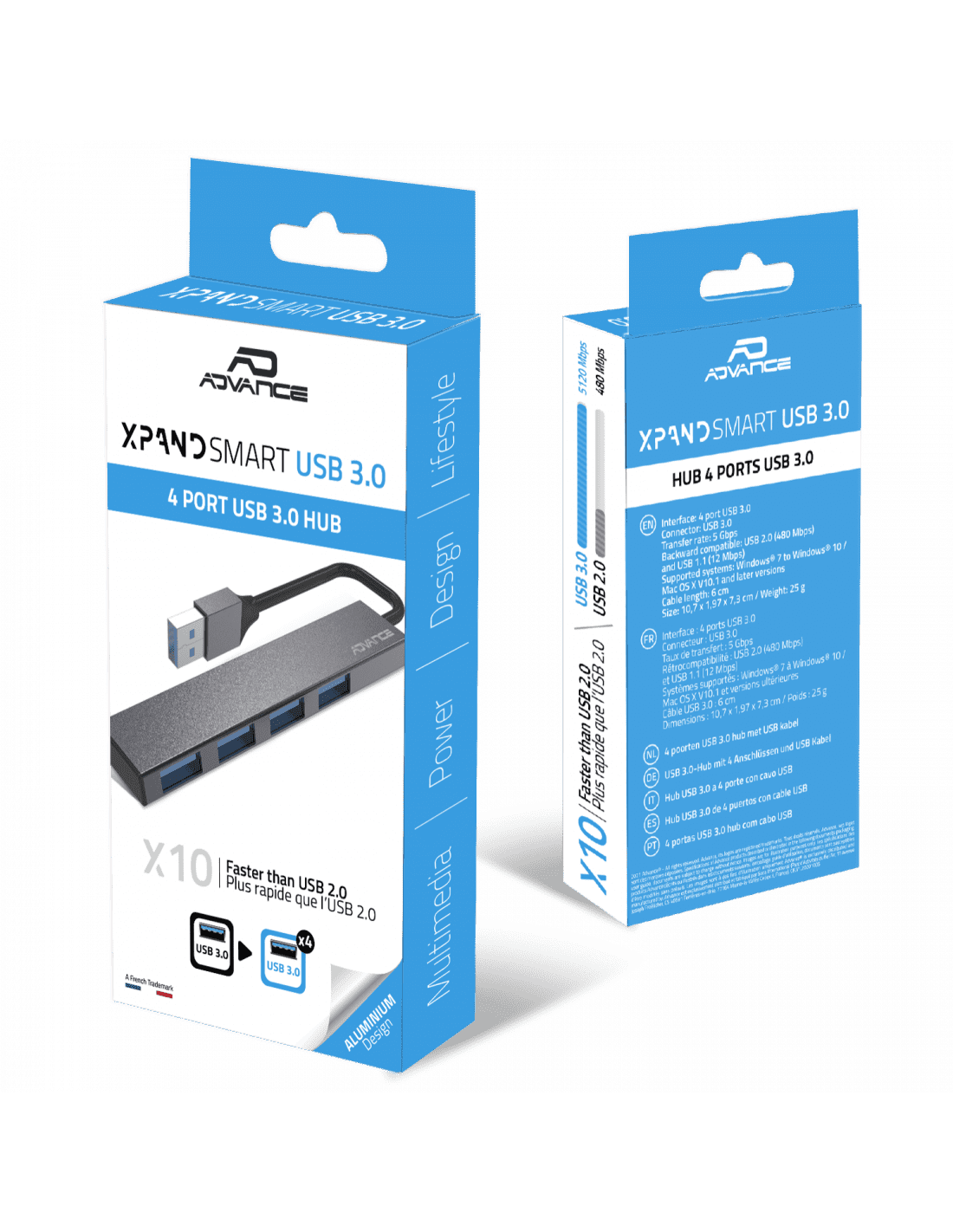 Hub USB 3.0 Advance Xpand Smart - 4 ports - sans alimentation