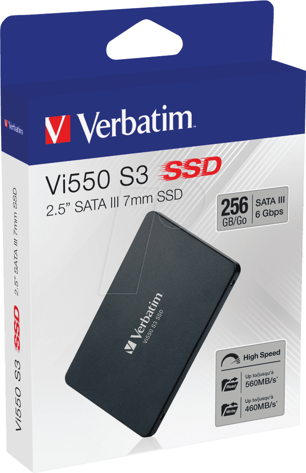 VERBATIM Vi550 S3 SSD - SSD interne 256GB - Solid State Drive - 2.5'' interface SATA III - disque dur interne SSD technologie 3D NAND - SSD 256GB haute performance - 560MB/s - noir