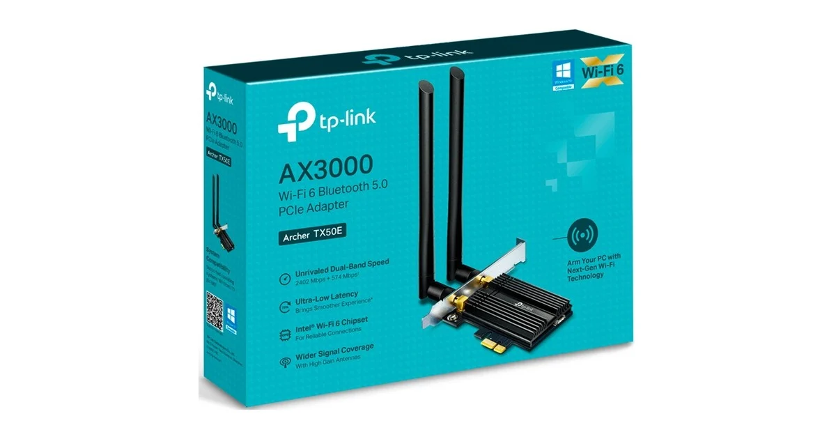 TP-Link Carte Réseau PCI-Express WiFi 6 & Bluetooth Archer TX50E (AX3000)