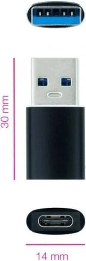 Adaptateur Nanocable USB-A mâle vers USB-C femelle (Noir)