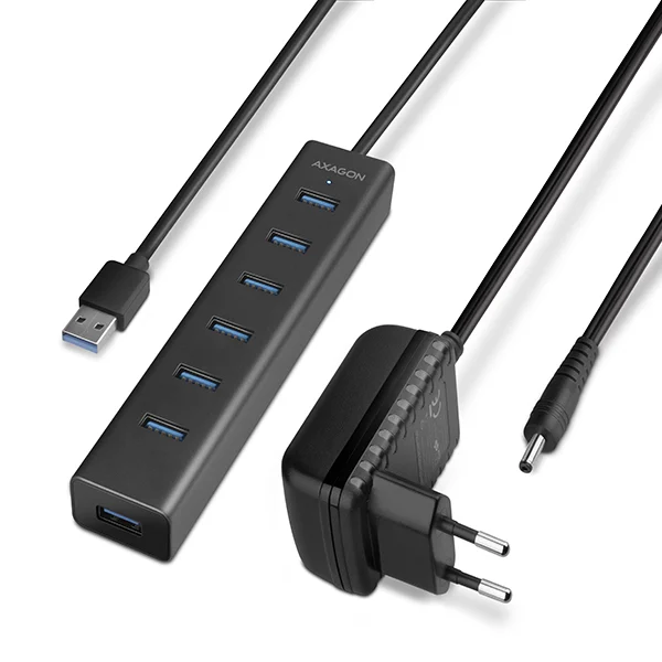Hub USB 3.0 alimenté Axagon HUE-SA7BP - 7 ports (Noir) - HUE-SA7BP